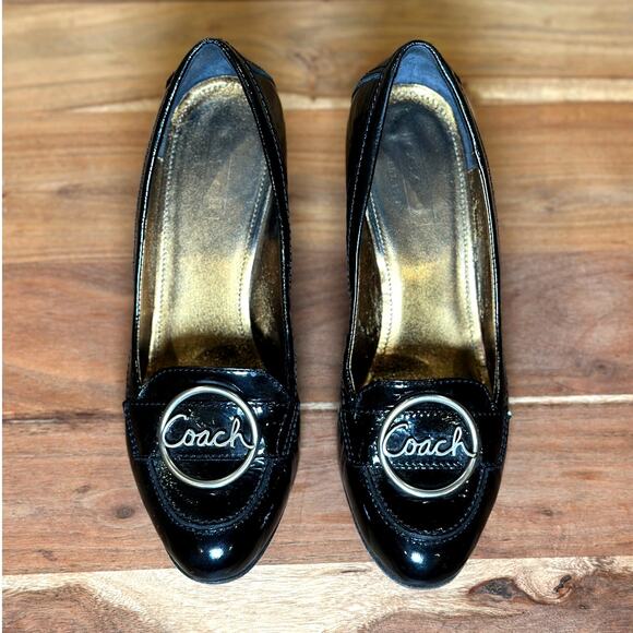 COACH | US 9.5 B | HANAH Gold Lined Black Patent Leather Pump 3-inch Heel A3848 - Picture 8 of 11